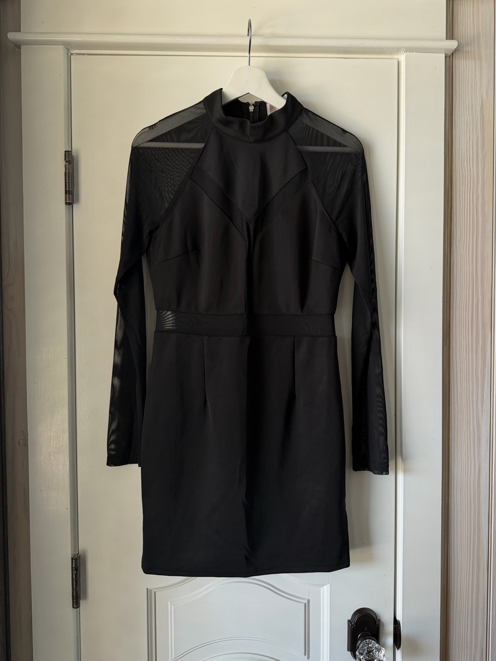 L'ATISTE Black Long-Sleeve Mesh-Panel Mini Dress